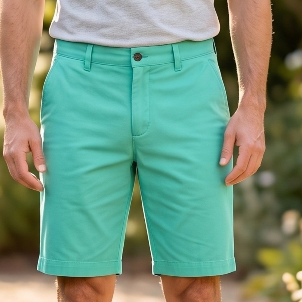 Adidas Mens Performance Golf Shorts Teal Green Stretch Waistband Solid Active 34